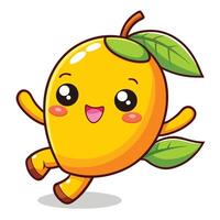 a cartoon lemon character running with a leaf vector