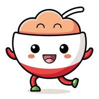 a cartoon character of a bowl of rice with eyes and arms vector