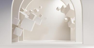 Abstract White cubes corridor empty interior room background, 3d rendering photo