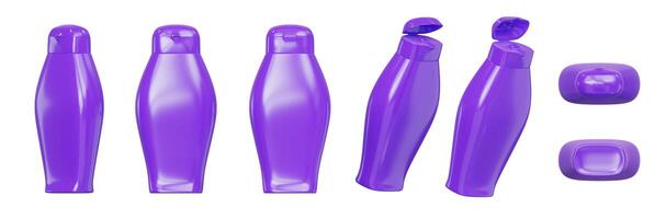 Purple lotion bottle set isolated on background 3d rendering photo