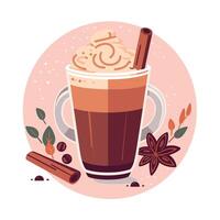 Warm beverage with cinnamon and spices in a glass vector