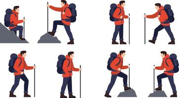 Explorer in Red Jacket with Backpack vector