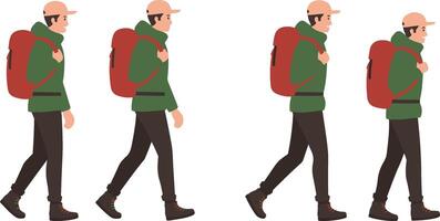 Backpacker Walking and Standing Poses Design vector