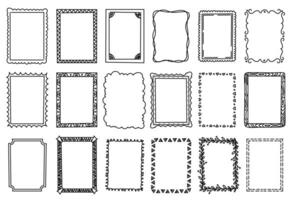 Line doodle frames. Simple sketch borders for text, hand drawn vintage vignettes and corners, cute rustic pencil scribble design elements. set vector