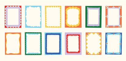 Doodle border frame. Decorative abstract wavy edge geometric shapes, cute funky bubble box text design elements. isolated collection vector
