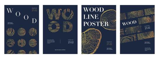 Tree line posters. Wooden trunk rings with annual growth lines, round tree slices with wood grain texture. forest elements for banner design vector