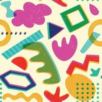 Geometric shapes risograph seamless pattern. Abstract riso print background with colorful 80s 90s style elements, retro vintage texture. wallpaper vector