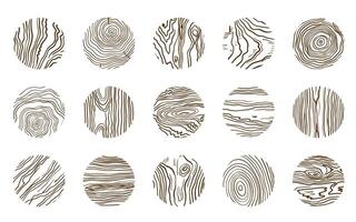 Wood line circle. Tree trunk cross section with topography rings, black and white timber log slices with contour sketch. isolated set vector