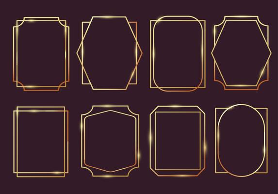 Geometric luxury frames. Modern golden linear borders with simple abstract shapes, elegant minimalistic decorative elements. collection
