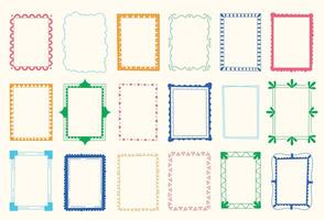 Cute kid doodle frames. Cartoon childish decorative photo picture frames, hand drawn square round oval rectangle shapes with lines. isolated set vector