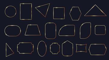 Line golden frames. Simple thin luxury borders, elegant square rectangle oval round geometric shapes with golden gradient. collection vector