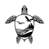 Tranquil Ocean and a Relaxing Sea Turtle vector