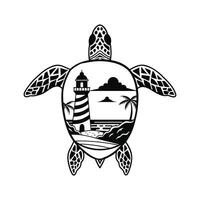 Tranquil Beach Scene with a Graceful Turtle vector