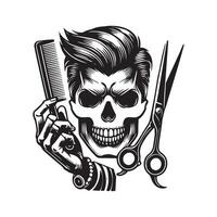Skull with Scissors and Comb - Bold Barber Design vector