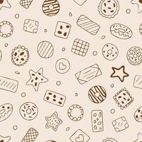 Seamless pattern with various cookies on a brown background vector