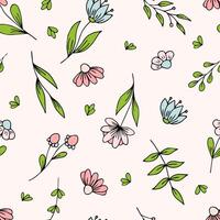 on a light pink background seamless pattern of flowers with leaves vector