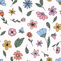 Seamless pattern of flowers with leaves vector