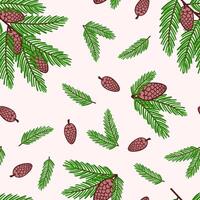 christmas seamless pattern fir branches with cones vector
