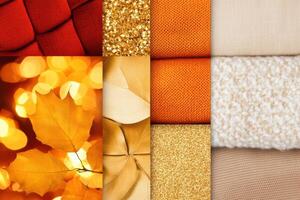 Festive mood board showcasing a rich red and gold holiday design palette with sparkling textures and cozy fabrics photo