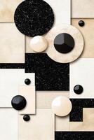 High-contrast mood board showcasing glossy textures and bold geometric shapes with dramatic black and white tones creating a striking visual impact and artistic expression photo