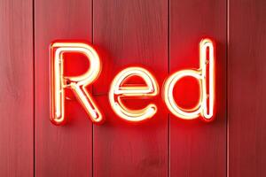 Bright red neon sign glowing vibrantly against a deep red wall creates an eye-catching visual element in an urban setting during the night photo