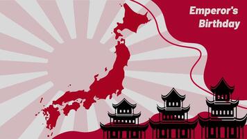 emperor's birthday celebration background with shadow of japan map and imperial shrine, with copy space area, suitable for content related to the theme vector