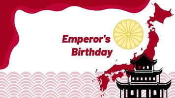 emperor's birthday celebration background with imperial regalia, shadow of japan map and shrine, with copy space area, suitable for content related to the theme vector