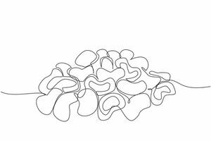 Single continuous line drawing stack of chocolate filled with cashew. a chocolate snack that is very calming to the mind. National Chocolate Covered Cashews Day. One line design illustration vector