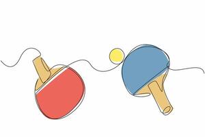 Single continuous line drawing paddle ping pong racket with ball. Playing indoor sports in winter. Stay healthy with a healthy lifestyle. World Table Tennis Day. One line design illustration vector
