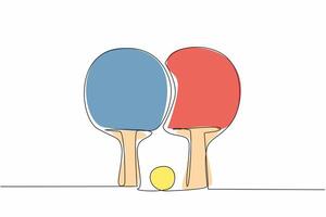 Continuous one line drawing paddle ping pong racket with ball. Set of indoor sports equipment. One-on-one game. Healthy lifestyles. World Table Tennis Day. Single line draw design illustration vector
