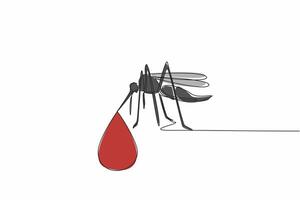 Single continuous line drawing mosquitoes that have drops of blood at the tip of their suckers. Diseases transmitted by mosquito bites. Health. World Malaria Day. One line design illustration vector