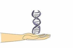 Continuous one line drawing DNA symbol on open palm. Submitting a blood sample for paternity testing. Researchers carry out tasks. Gene. National DNA Day. Single line draw design illustration vector
