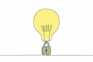 Single continuous line drawing a light bulb with a padlock at the bottom. Register the brilliant ideas to be protected by law. World Intellectual Property Day. One line design illustration vector