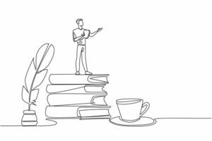 Continuous one line drawing a man reading poetry while holding a piece of paper. Classic style poetry artist. The poetic poet. Great Poetry Reading Day. Single line draw design vector