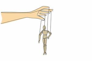 Single continuous line drawing fingers playing hand puppet. The puppeteer has story to perform. Staging contemporary. A show of ambition. National Day of Puppetry. One line design illustration vector
