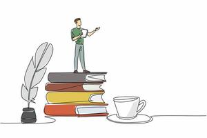 Continuous one line drawing a man reading poetry while holding a piece of paper. Classic style poetry artist. The poetic poet. Great Poetry Reading Day. Single line draw design illustration vector
