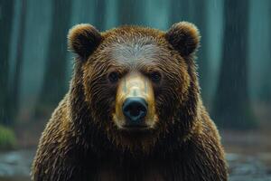 Brown Bear Portrait In Rain Forest Setting photo