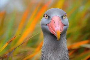 Close Up Portrait Of A Grey Bird With Orange Beak photo