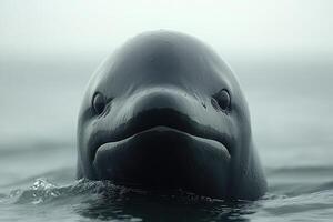 Dark Dolphin Emerging From Ocean Water photo