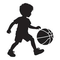 Silhouette of a Young Basketball Player in Mid-Game vector