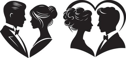 Symmetrical Elegance, Art Silhouettes of Couples in Heart Frames vector