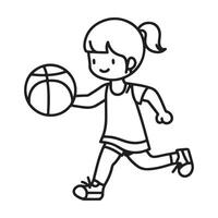 Simple Line Art of a Child Dribbling a Basketball vector