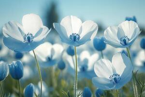 Delicate White Anemone Flowers Bloom in Field photo