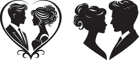 Bride and Groom in Love, Romantic Silhouettes with Clean Lines and Formal Attire vector