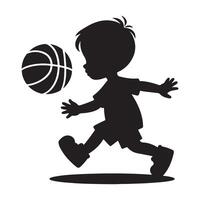 Dynamic Child Playing Basketball in Silhouette vector