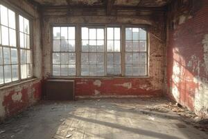 Derelict Room Sunlight Through Decayed Windows photo