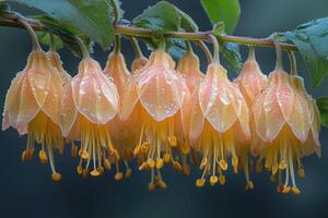 Dew Kissed Peach Colored Flowers Hanging Beautifully photo