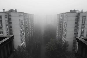Foggy Cityscape Between Two Tall Apartment Buildings photo