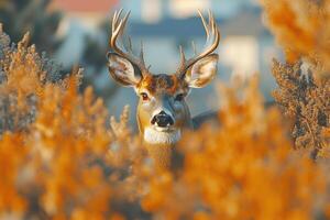 Majestic Buck Deer Hidden Amongst Autumn Bushes photo