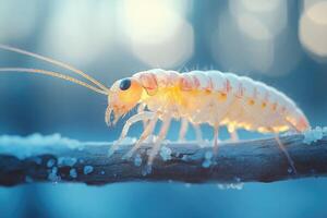Pale Insect Crawls On A Frozen Branch photo